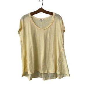 Umgee Top Size Large Scoop Neck Short Sleeve Embroidered Eyelet Back Yellow Boho